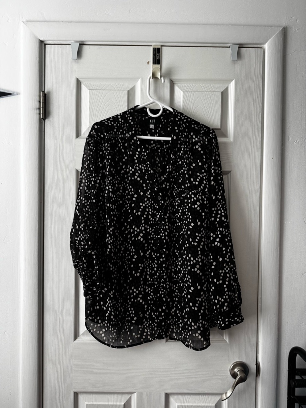 Kut from the Kloth Black and White Dot-Print Long-Sleeve Blouse